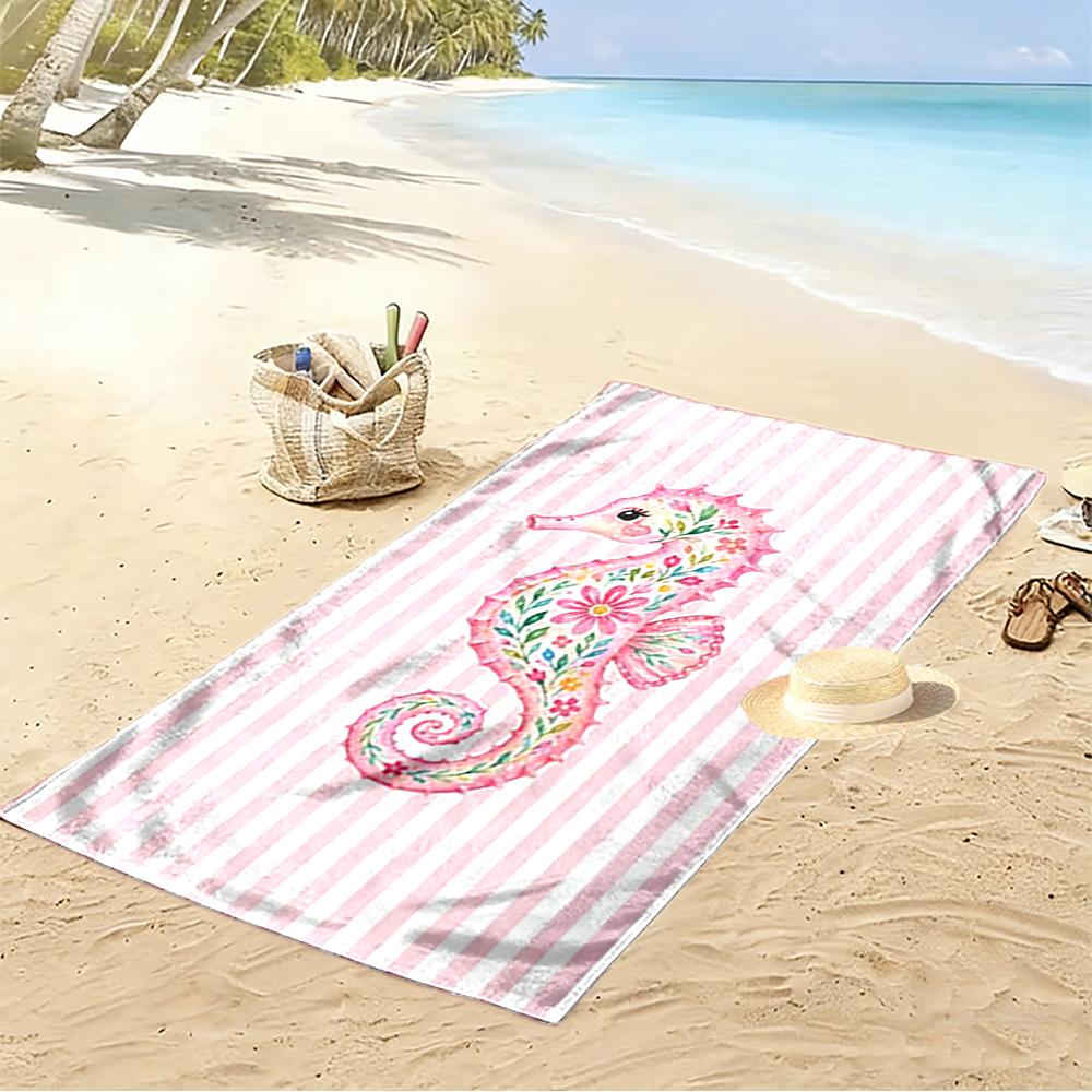 Pink Floral Seahorse Design Beach Towel Quick-drying for Travel Outdoor Sports Jogging Beach and Swimming