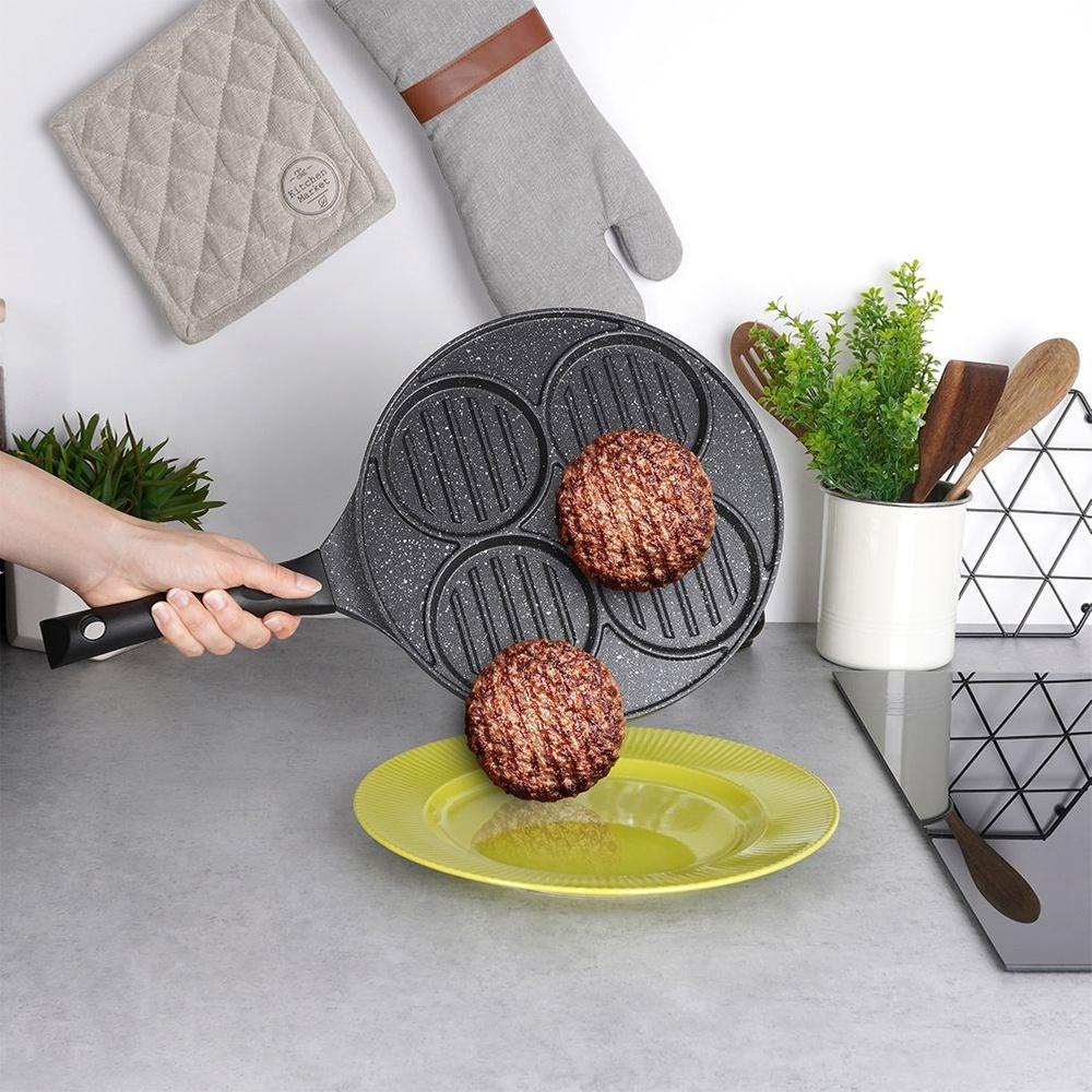 Granite grill pan for burgers and eggs, 4 holes, GRANDE, 26.5 cm