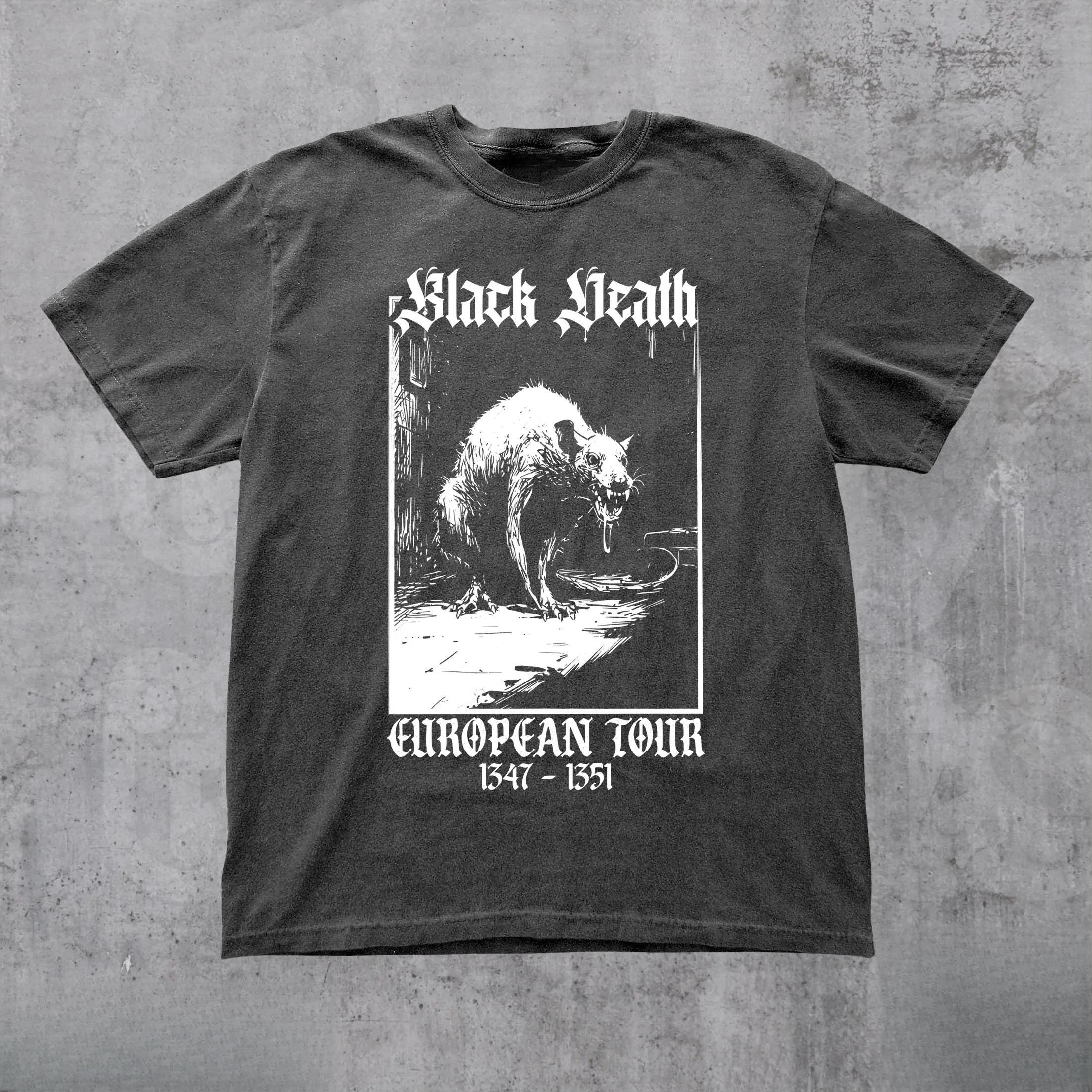 

Black Death European Tour Vintage Graphic T-Shirt, Retro Gothic Medieval Plague Rat Dark Art Tshirt, Funny Middle Ages Shirt S