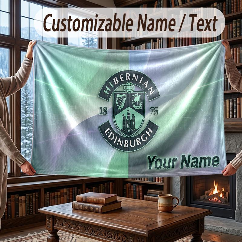 Custom Name Flannel Throw Blanket Hibernian FC Pattern Warm Home Decoration
