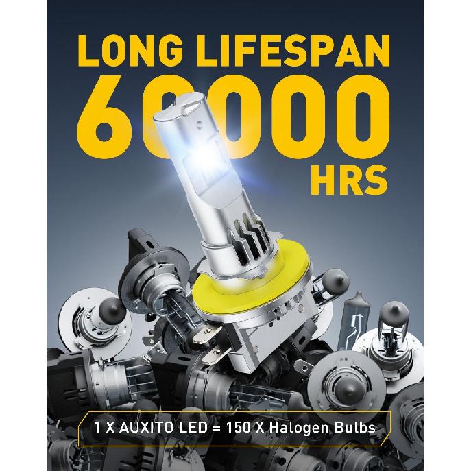AUXITO H11B LED Bulbs, 600% Brighter Ultra-Bright, Plug N Play, Long Lifespan, No Flicker, 98% Compatibility, 2PCS