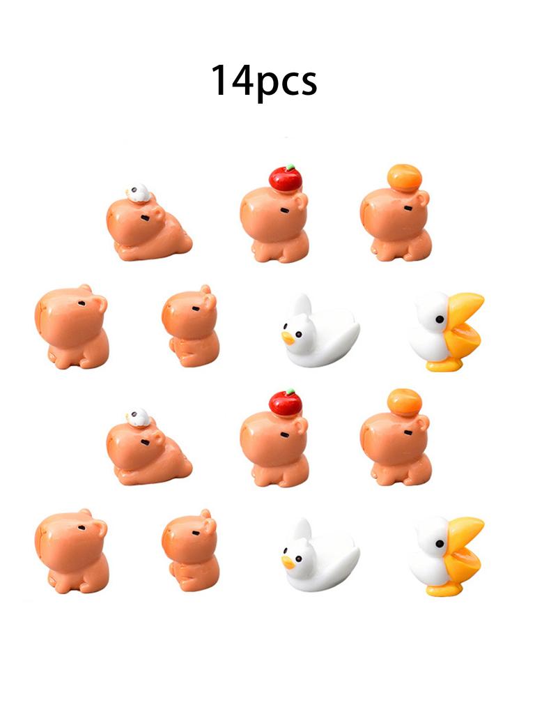 7/14PCS Cute Capybara Figurines Mini Resin Animals Ornaments For DIY Fairy Garden Micro Landscape Decor