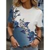 Multicolor floral printed T-shirt, casual street style, high-end top women's clothing, short-sleeve T-shirt for 2025.