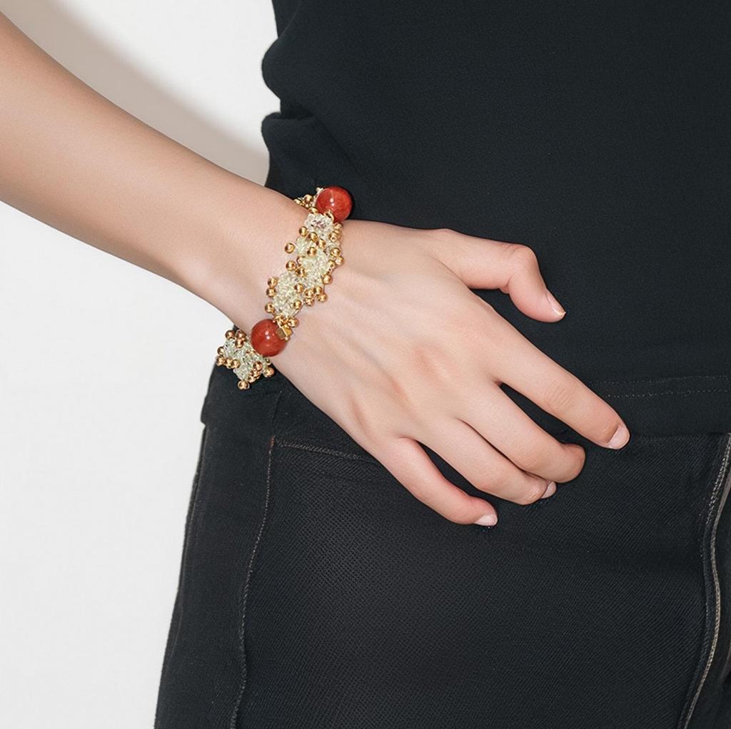 Vintage Red Agate & Fish Egg Beaded Bracelet - Handmade, Colorful, Versatile