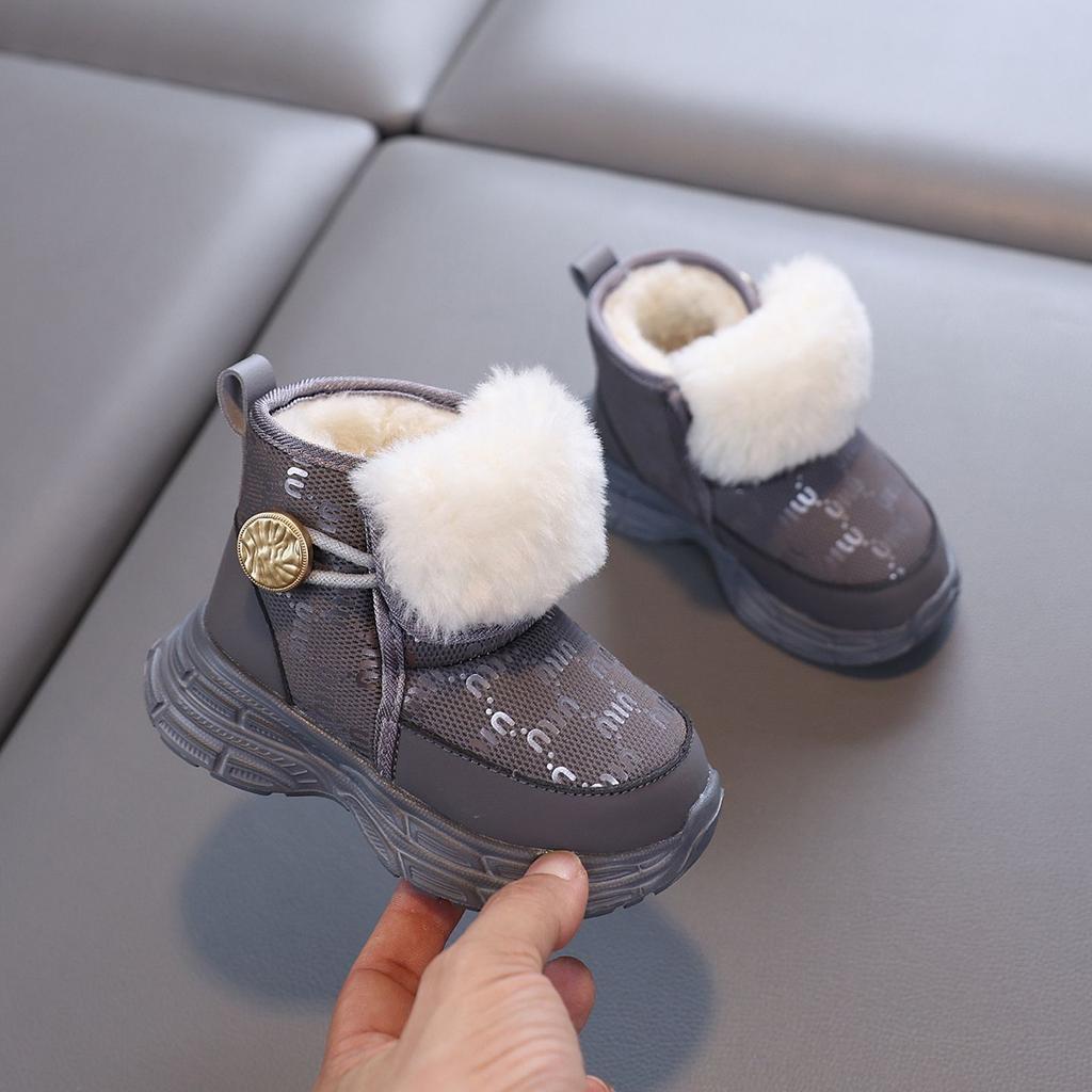 Waterproof and Warm Boots for Girls and Boys, Winter Children's Fashionable Fleece Cotton Boots