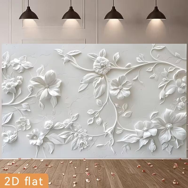 2D White Embossed Floral Backdrop for Wedding Birthday Party Photo Booth Background
