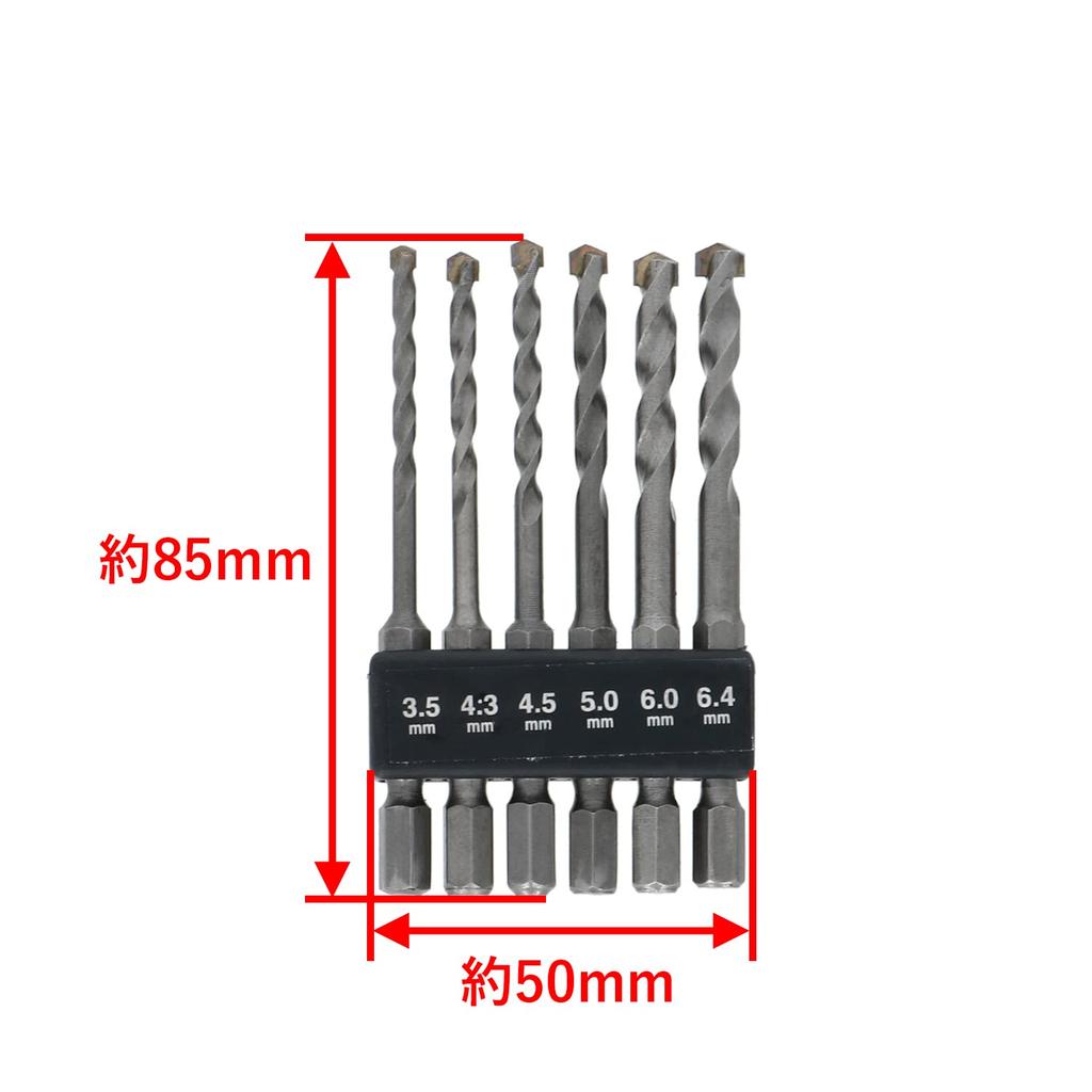 Takagi EARTH MAN Concrete Drill, Hex Shank, Set of 6, D-250 (x 5)