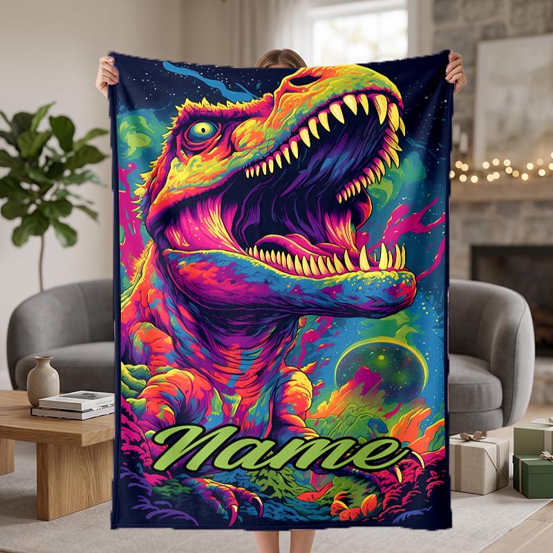 Fierce Dinosaur Custom Flannel Blankets Soft Warm Cozy Throws for Home Decor Holiday Gifts