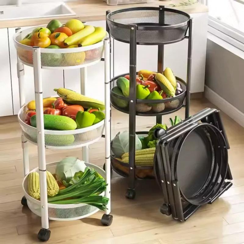 Foldable Rolling Kitchen Storage Cart Multi Layer Snacks Vegetable Basket Organizer with Wheels Mobile Shelf for Home