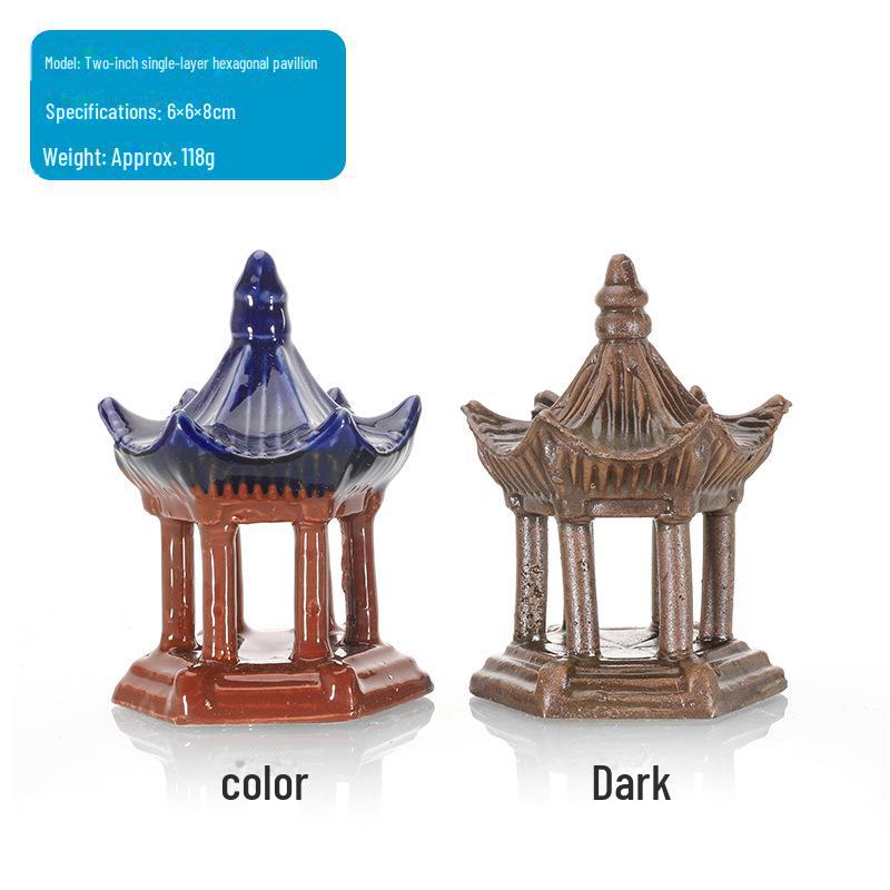 Akvárium Krajina Dekorace: Kamenná skalka absorbující vodu a ozdoba z keramického pavilonu na bonsai