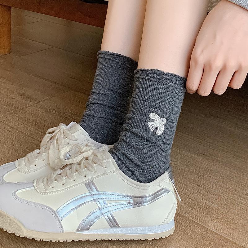 Lace Socks, Women's Summer Thin Mid-calf Socks, Trendy and Cute Embroidered Long Socks, Grey Spring and Autumn Pile Socks