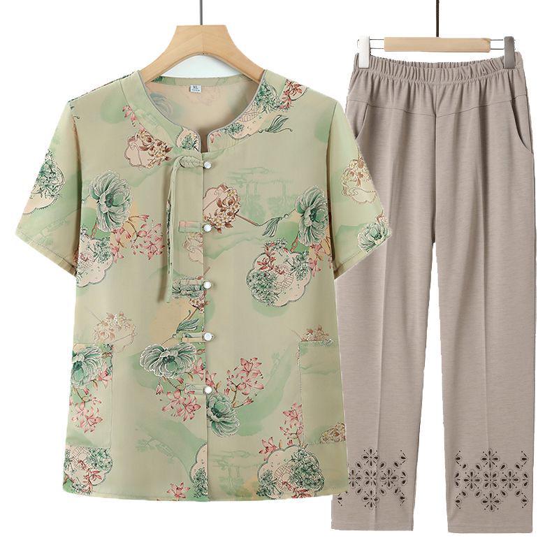 Mother's Day Chinese Style Summer Blouse - Short-Sleeved, Middle-Aged Women's Fashion Top