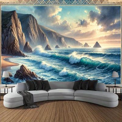 Cliff Ocean Wave Tapestry Polyester Wall Hanging Dramatic Seaside Scenery Living Room Home Decor Aesthetic