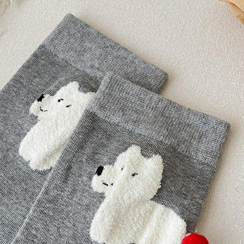 Women's 3D Cartoon Animal Mid-tube Socks with Ball Spring Autumn Cute Trendy CreativeSoft Breathable Cotton Socks