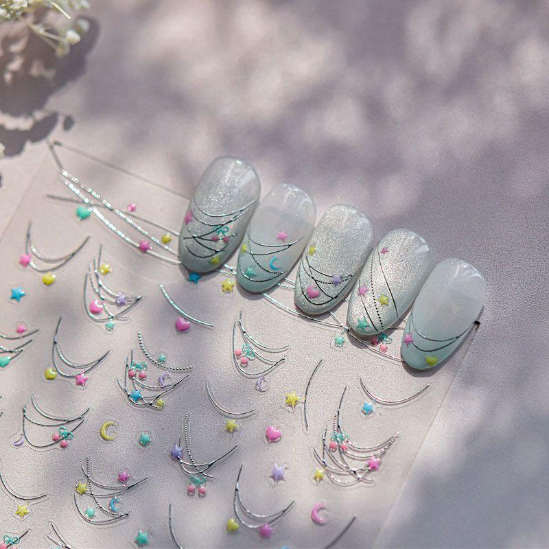 

Star Moon Necklace French Nail Sticker Relief 3D New Arrival 5D Stereo Internet Celebrity Ins Metal Nail Sticker Decoration Star Necklace 5055((Jelly))