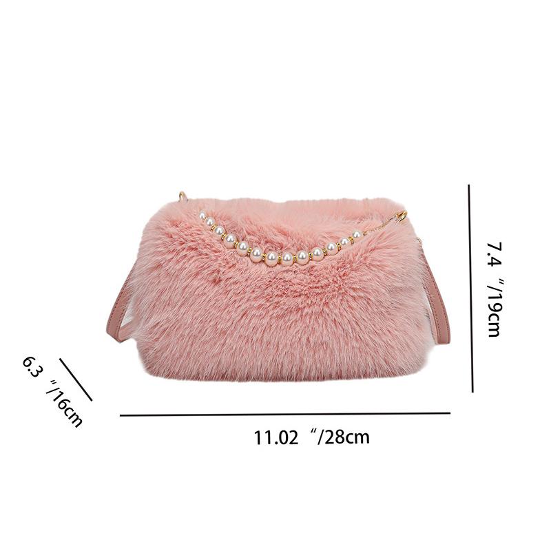 Yogodlns Winter Fashion Women's Faux Fur Shoulder Bags Candy Color Pearl Handle Crossbody Bag Small Fluffy Female Pillow Handbags