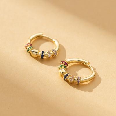 Orecchini a Cerchio in Zircone Arcobaleno Cristallo Donna Colore Oro Gioielli da Matrimonio per Donne