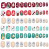 Round Head Wearable Acrylic Artificial Nail Full Cover Nail Tips Christmas Series False Nails Kids Fake Nail Manicure Tool