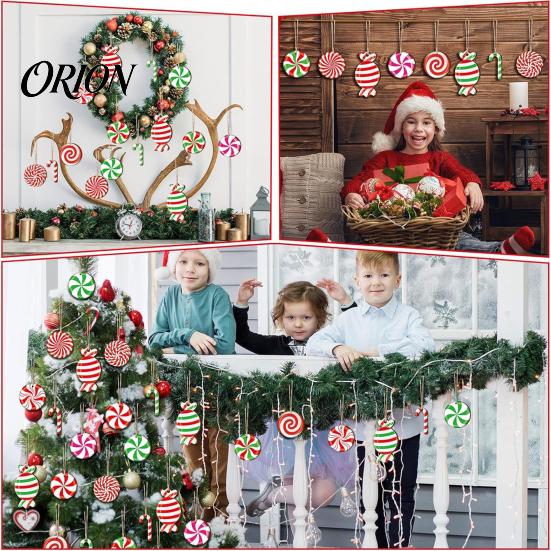Christmas Tree Pendant Set 12/24/36Pcs Candy Cane Ornaments, Wooden Xmas Decor with Red Green Hanging Ornaments Striped Color, Holiday Decorations for