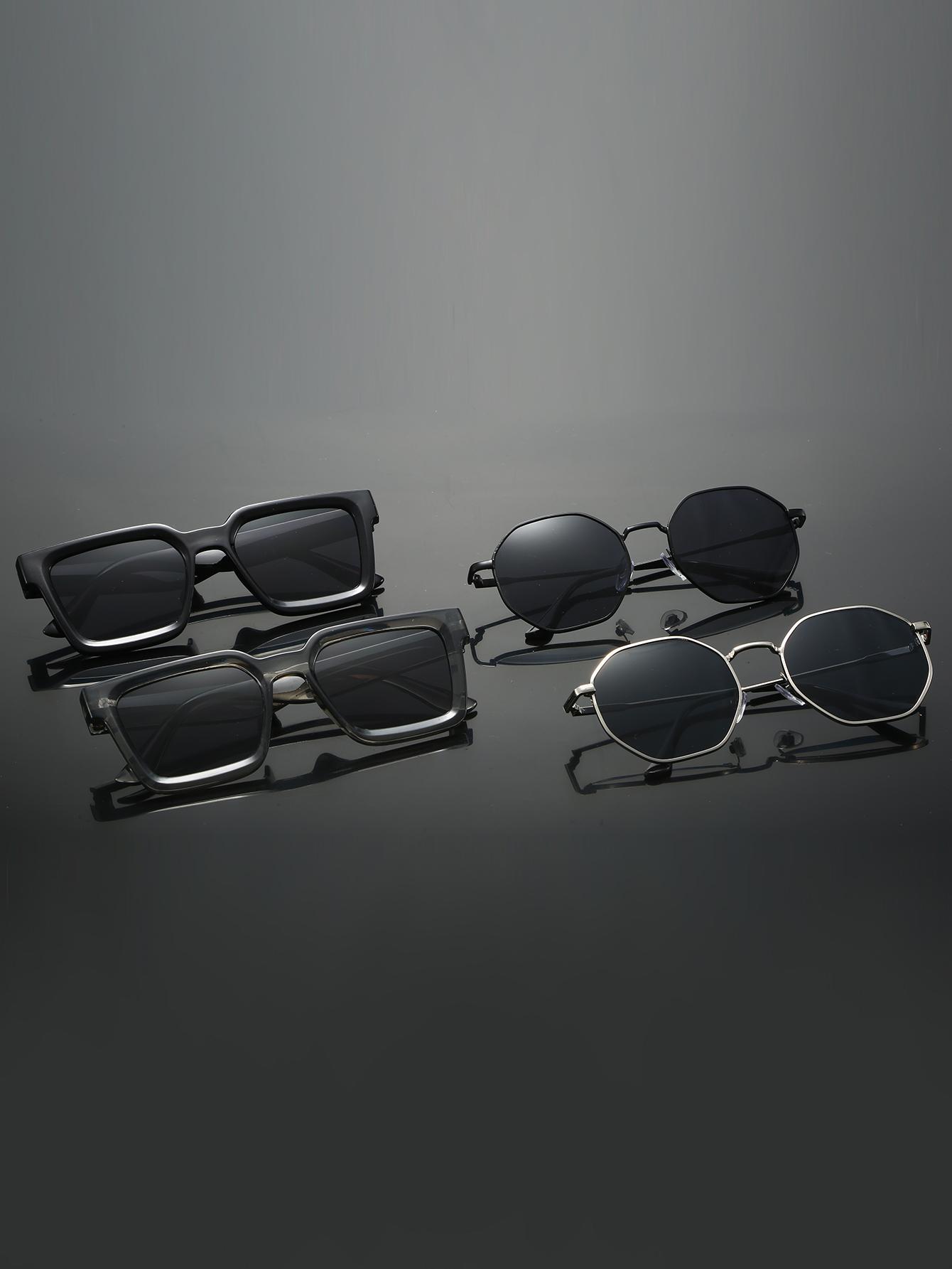 

4Pcs Hot-Selling Trendy Square Frame Polygonal Metal Thin Frame Sunglasses, Unisex, Fashionable and Versatile for Going Out