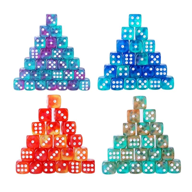 Rounds Corner Six Sided Dices Bulk, Pack of 50 Assorted Color 12mm D6 Acrylic Dices Cubes with Number Dots for Kids Use