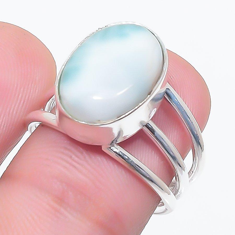 Natural Larimar Gemstone Handmade 925 Sterling Silver Jewelry Ring Size 6 P1J29