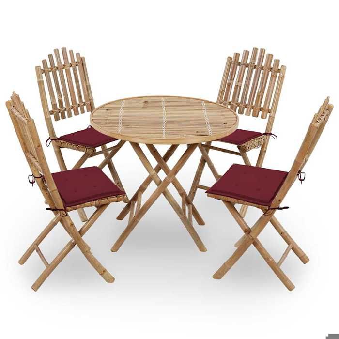 VidaXL Mobilier à Dîner d'Extérieur Pliable 5 pcs avec Coussins Salon de Jardin Ensemble de Salle à Manger de Patio Table et 3063969