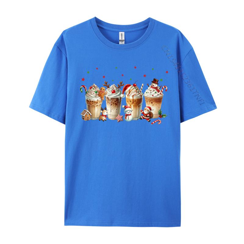 Merry Christmas Coffee Cups Latte Cozy Winter Drink Pajamas Tshirts Cotton Tee For Unisex Printing Shirt Newest Tshirts