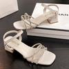 Rhinestone sandals medium heel women's sandals summer new thick heel with buckle fairy wind open toe sandals