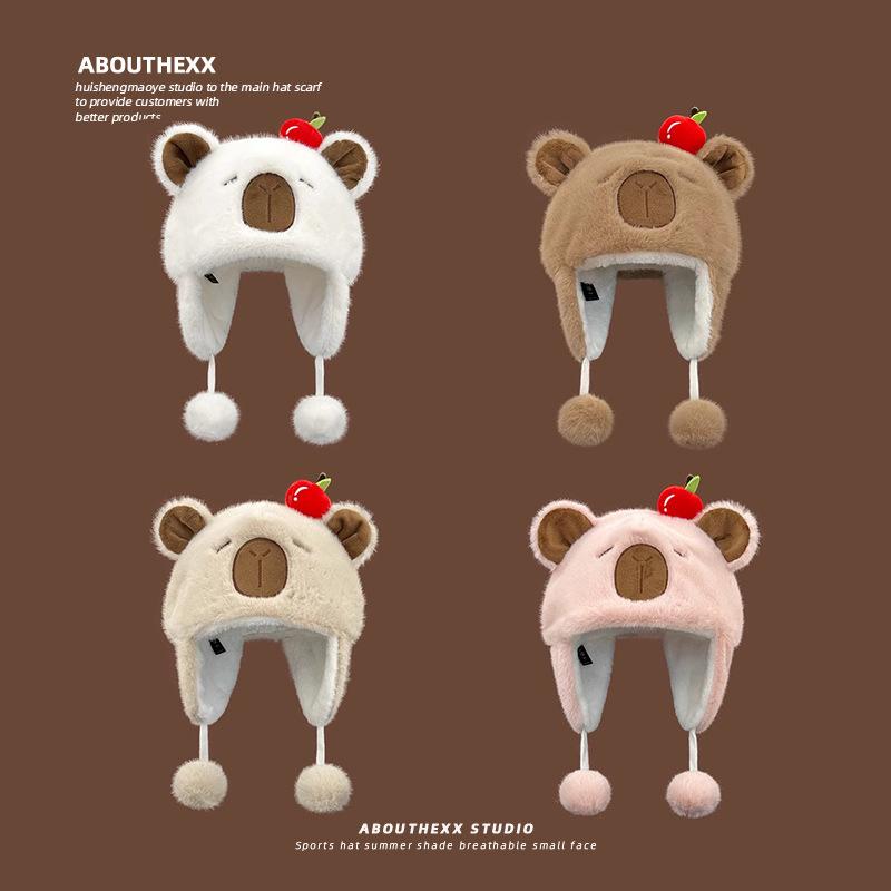 Neue Cartoon Niedliche Kapibara Plüsch Lei Feng Mütze Damen Herbst und Winter Warme Ohrenschutzmütze Vielseitige Überziehmütze für Herren
