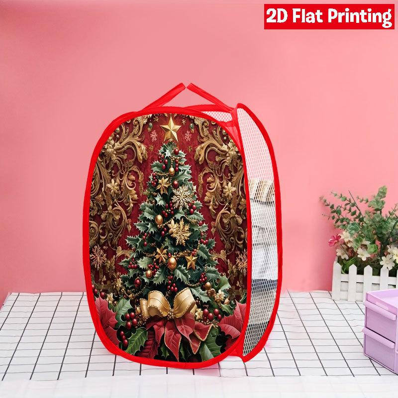 1Pcs Christmas Red Black Plaid Snowman Pop-Up Laundry Hamper Expandable Mesh Hamper Basket for Room Bedroom Bathroom Organization Contemporary Storage