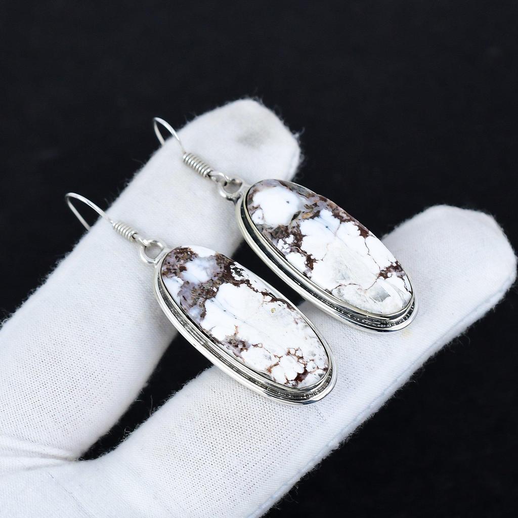 Orecchini antichi in pietra preziosa diaspro cavallo selvaggio naturale, orecchini pendenti in argento sterling 925, gioielli boho in argento, regalo di compleanno