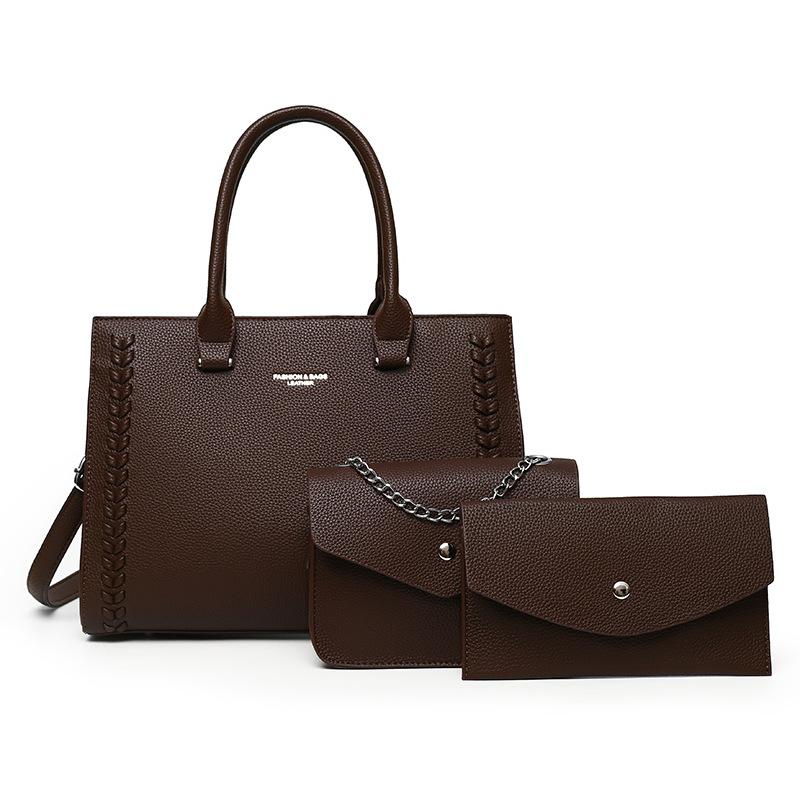 

Женская сумка новый ретро набор из трех предметов, сумка мать и дитя, портативная наплечная сумка-мессенджер большой вместимости set bag темно-коричневого
