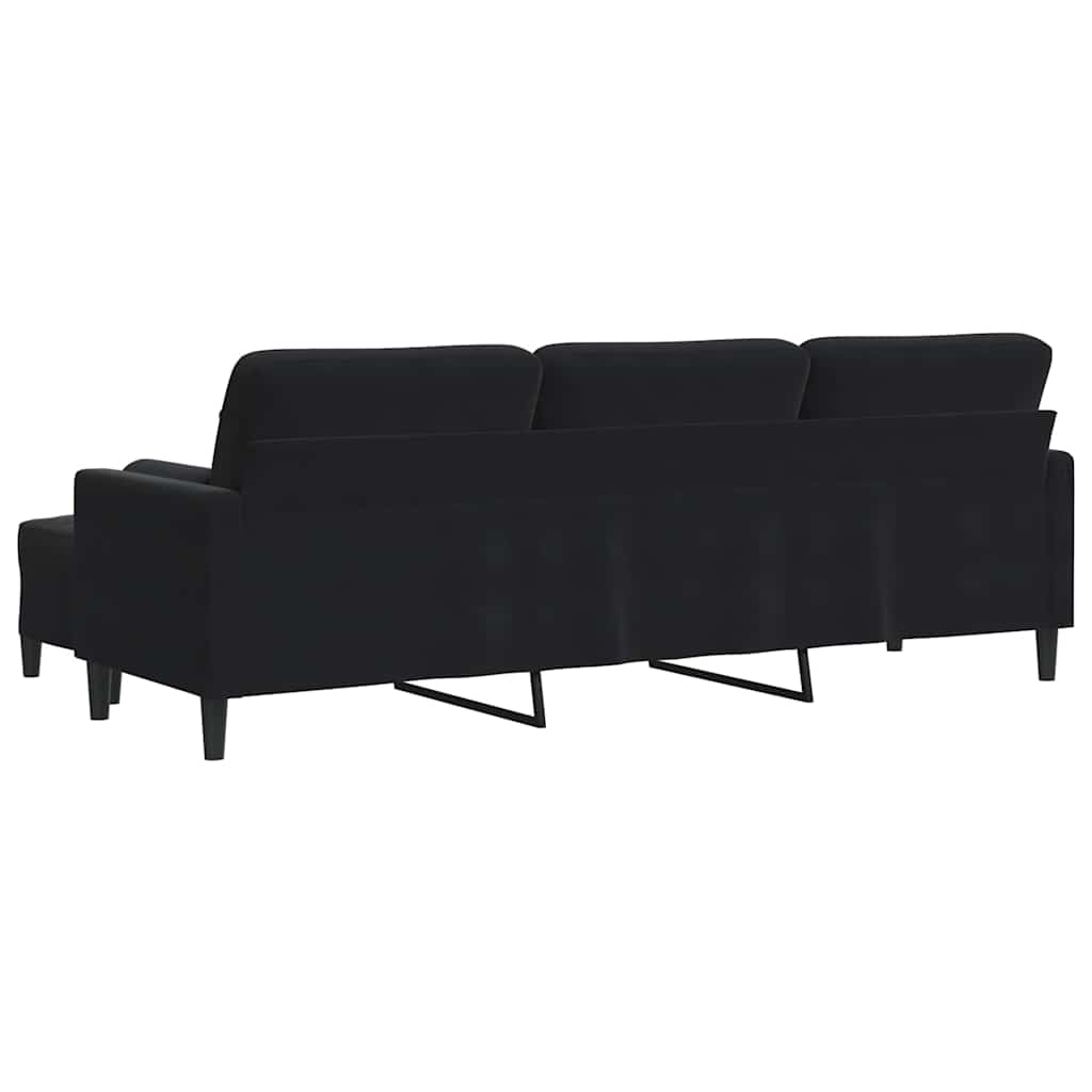3 Seater Sofa with Ottoman In Black 210 Cm Velvet