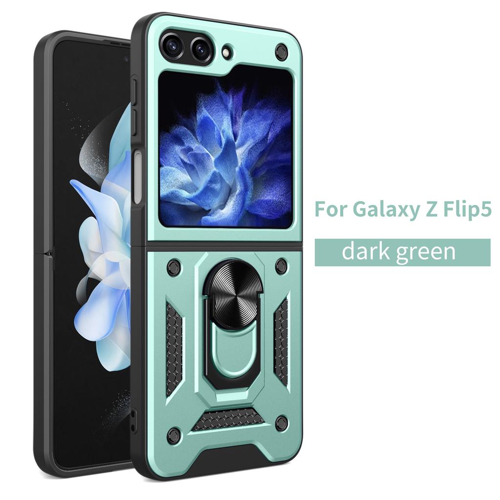 For Samsung Z Flip5 Case Galaxy Z Flip6 Cover Z Flip 7 6 5 Magnetic Ring Holder Armor Phone Case Slide Camera Protect Back Cover