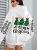 Merry Christmas Bow Tree Print Women'S Hoodie Casual Pocket Jumper Autumn And Winter Hooded Sweater