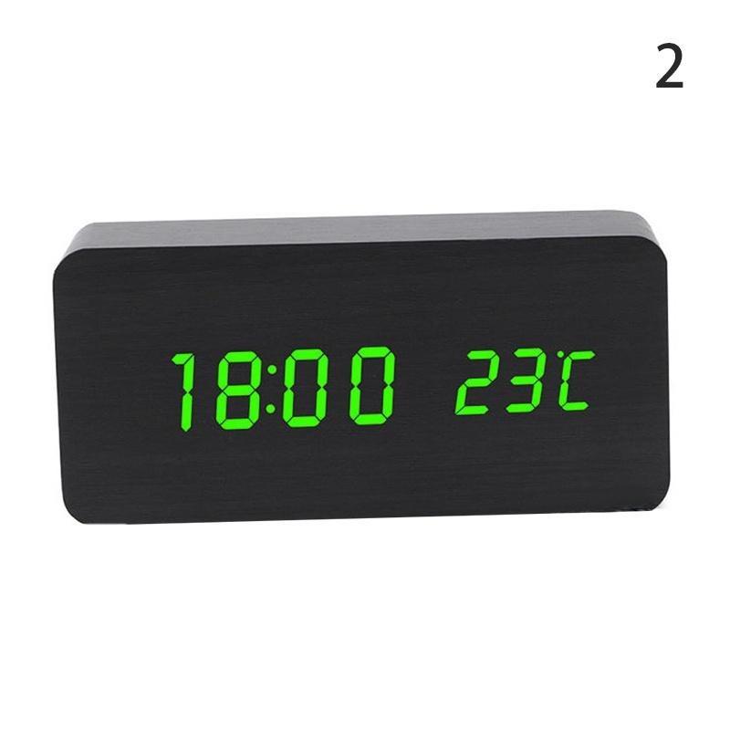 LED Wooden Alarm Clock Time Thermometer Snooze Voice Control Digital Table Clock