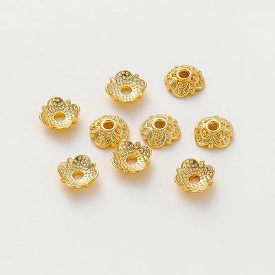 20pcs/lot 14K 18K 7mm Gold Color Plated Flower Shape Tassel Spacer Beads Caps Bracelet Loose Bead Caps For DIY Jewelry Supplies