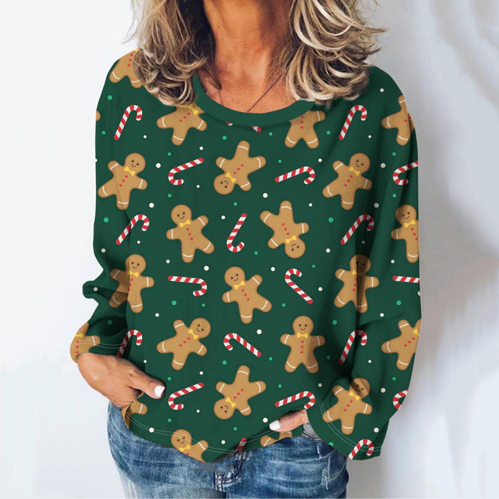 

Фігурка пряника 3D друкована жіноча футболка осінь круглий виріз довгими рукавами повсякденний одяг великих розмірів бавовняний топ футболка нова 8XL