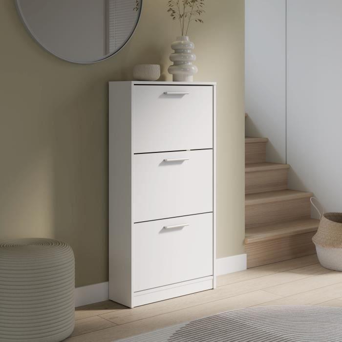 Shoe Cabinet - 6 Pairs - Matte White - 3 Flip Doors - W58.2 X D20.4 X H115.5 Cm - MAC