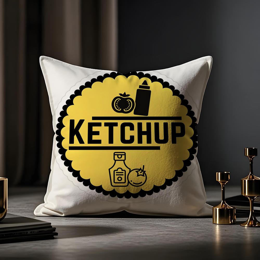 Забавная Наволочка для Подушки с Этикеткой Кетчупа, Пылезащитная Наволочка, Наволочка для Подушки Дивана с Невидимой Молнией, Шелковистый Короткий Плюш 30cmx30cm