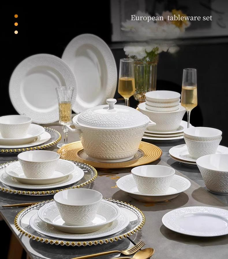 Francuski reliefowy talerz obiadowy na stek Deluxe zmysł lekki luksus gospodarstwa domowego ceramiczny talerz na makaron talerz sztućce kuchenne