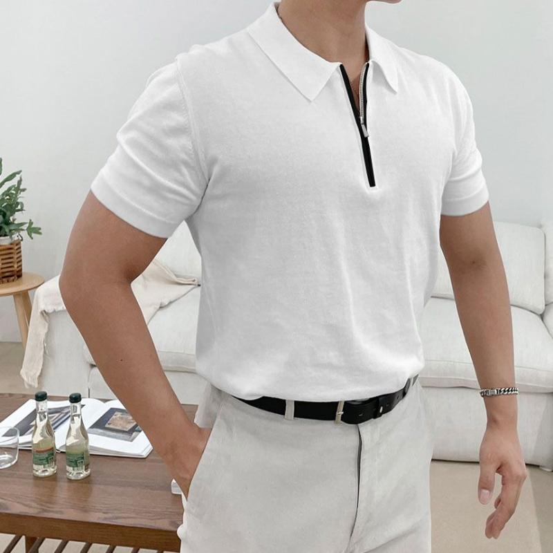 Summer Zipper POLO Shirt Lapel Sports Short Sleeve Solid Color Fitness Instructor Training Slim Quick Dry T-shirt Workwear Men