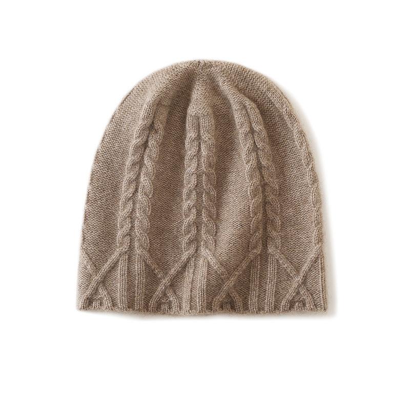 Cashmere Autumn and Winter New High End Solid Color Twisted Flower Thickened Warm and Fashionable Knitted Casual Hat for Women
