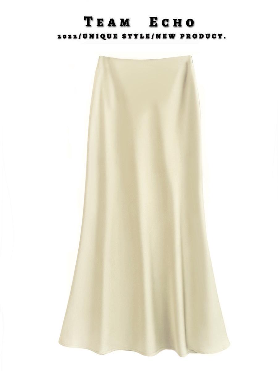 

Юбка средней длины с завышенной талией и узким атласным силуэтом «рыбий хвост» — весна/лето 2025 г. XL (Recommended for 135-150 jin)