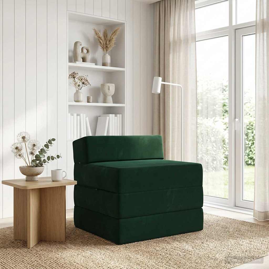 Folding Sofa Bed Dark Green 200 x 70 x 15 cm Velvet