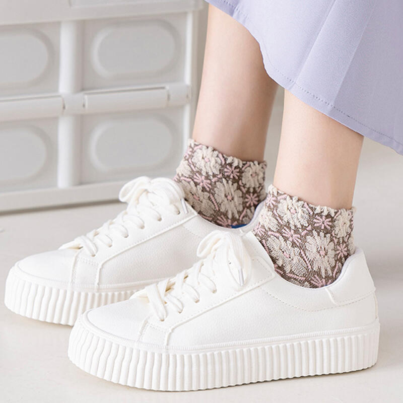 Tdisha Flower Socks Floral Pattern Flower Non-Compression Women s Ankle Socks Yellow