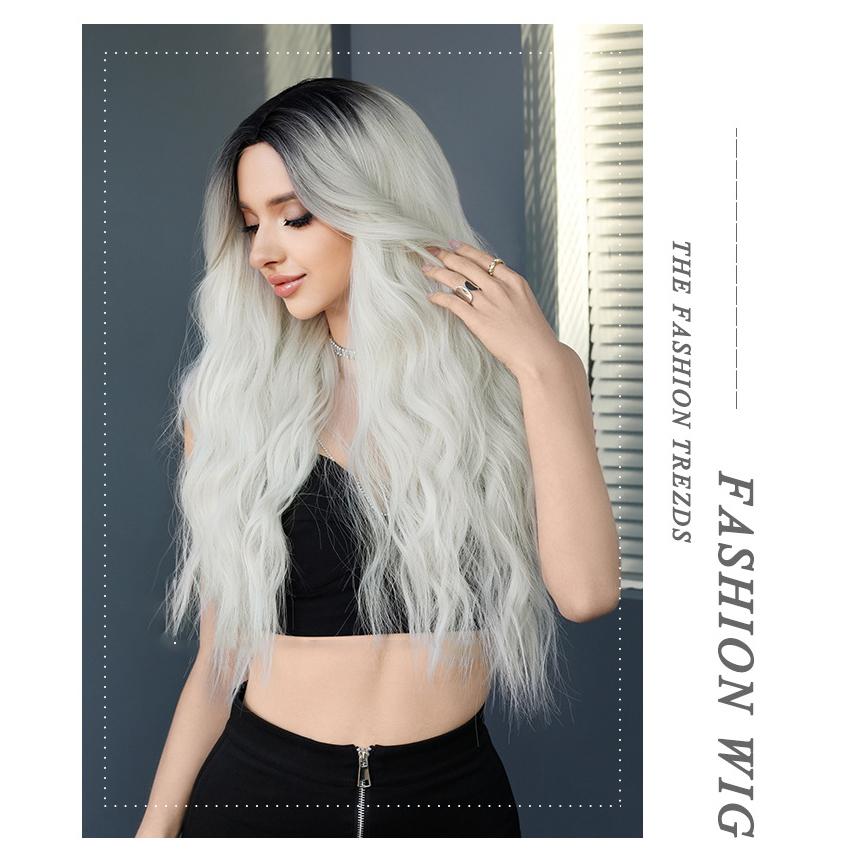 Dámské 68cm vlasy simulované vlasy Bílá paruka Dlouhé kudrnaté vlasy Růžové vlasy Síťovaná Pokrývka hlavy Pokrývka hlavy Přírodní Skutečná paruka