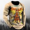 Vintage Cowboy T-Shirt Casual Sports Long Sleeve Tops Mens Western Cowboy Pattern Winter Loose Street T Shirt Clothing Pullover
