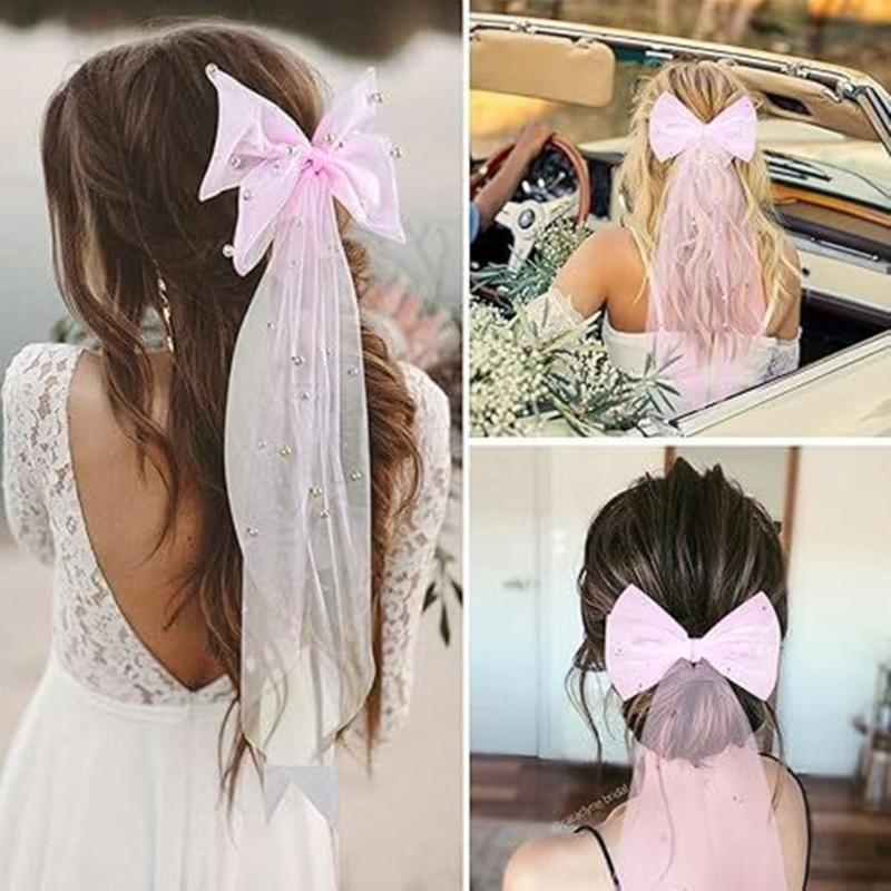 Wedding Party Bride Veil with Beadwork DoubleLayer Bows Bridal Veil Elegant Short Veil Bride Bridemaid Hair Accessories